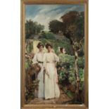 19th century French school. Landscape with female figures.