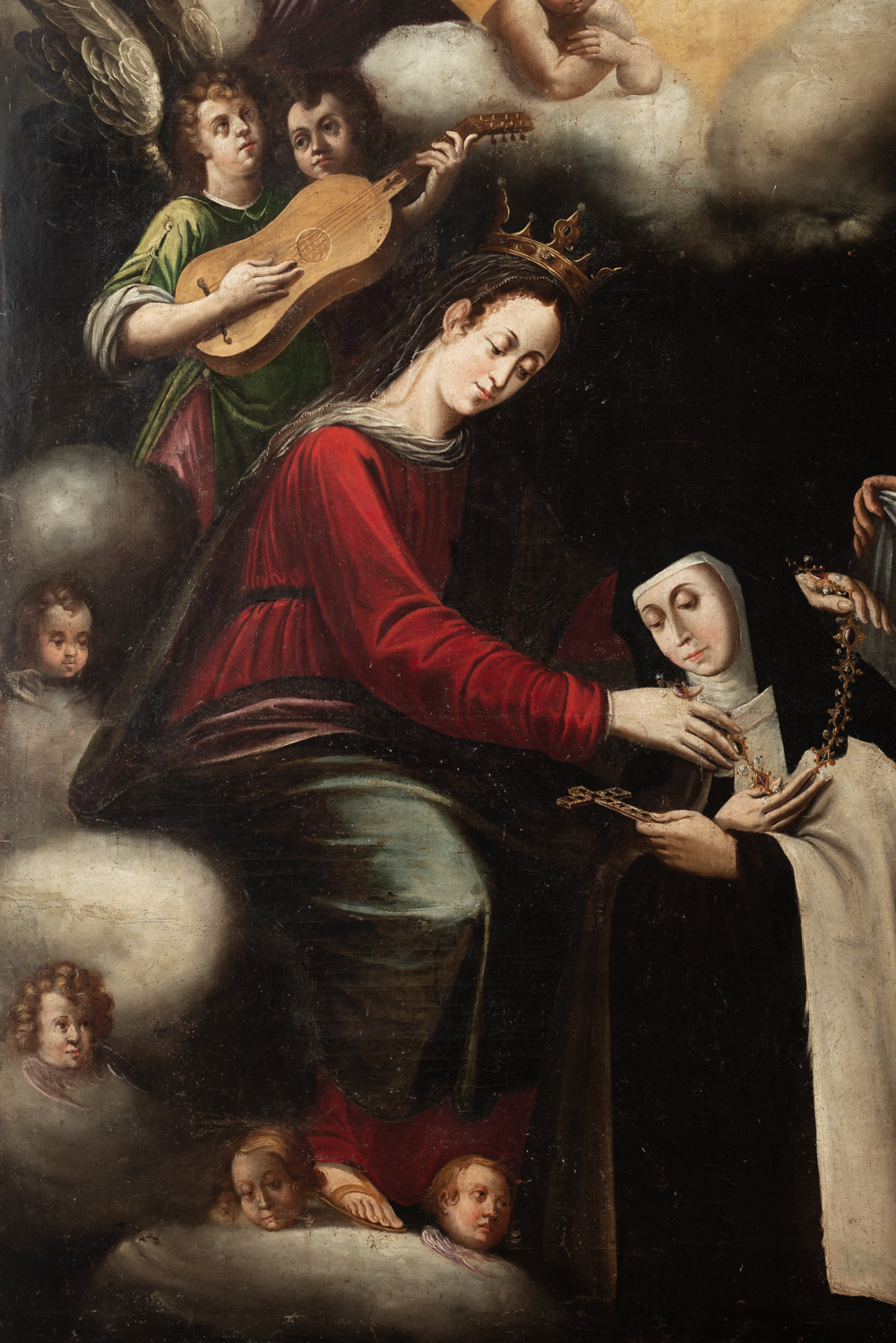 Sevillan school, 17th century. Teresa of Avila Receives the Veil and Necklace from the Virgin and St - Image 6 of 7