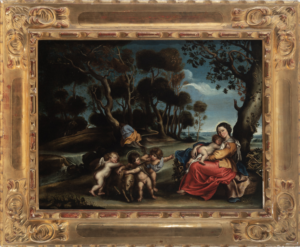 Flemish school, 17th century. Follower of Peter Paul Rubens. Rest on the flight into Egypt.