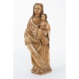 Navarre school from the 15th century. Virgin with Child. Alabaster sculpture. 57 x 21 x 15 cm.