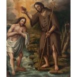 Colonial School, Mexico, 18th century. The Baptism of Christ. Oil on copper.