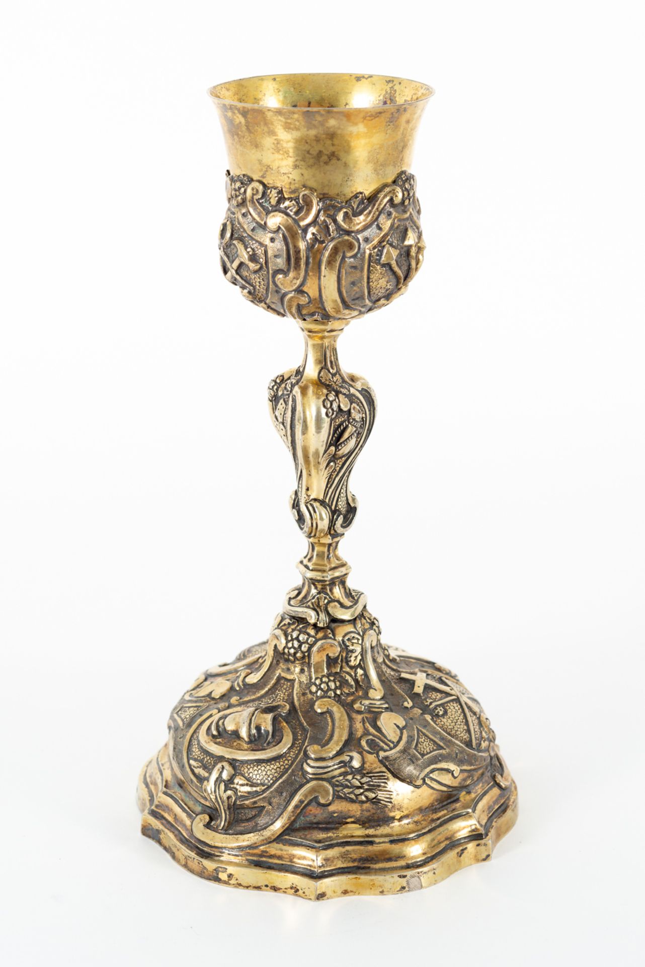 Chalice in gilt silver chiselled and embossed with decoration of symbols of the Passion, 19th centur