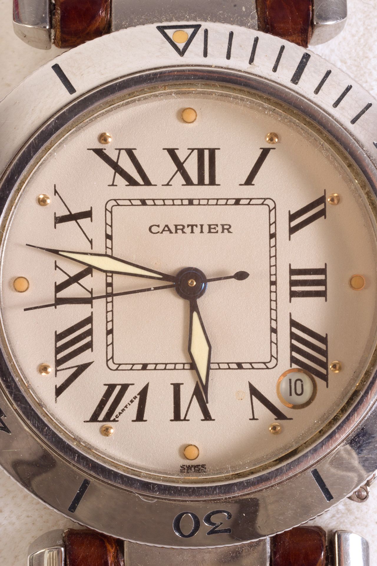 Cartier wristwatch in steel and leather strap. Calendar.  - Bild 4 aus 6