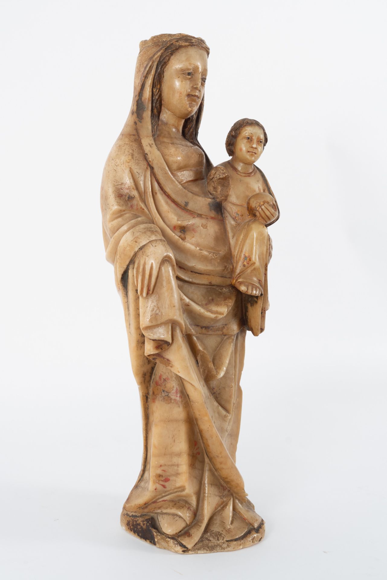 Navarre school from the 15th century. Virgin with Child. Alabaster sculpture. 57 x 21 x 15 cm. - Bild 2 aus 5