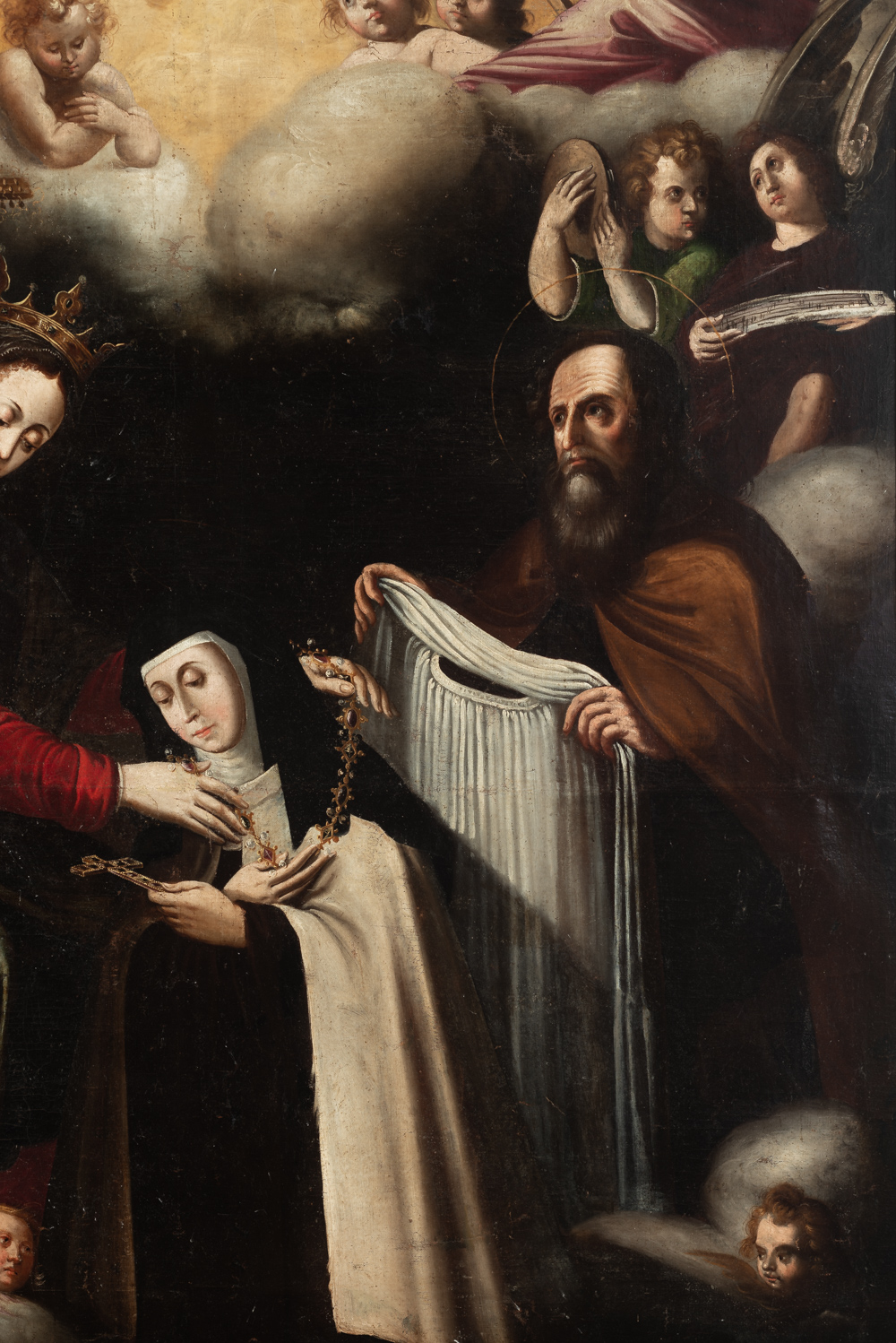 Sevillan school, 17th century. Teresa of Avila Receives the Veil and Necklace from the Virgin and St - Image 4 of 7