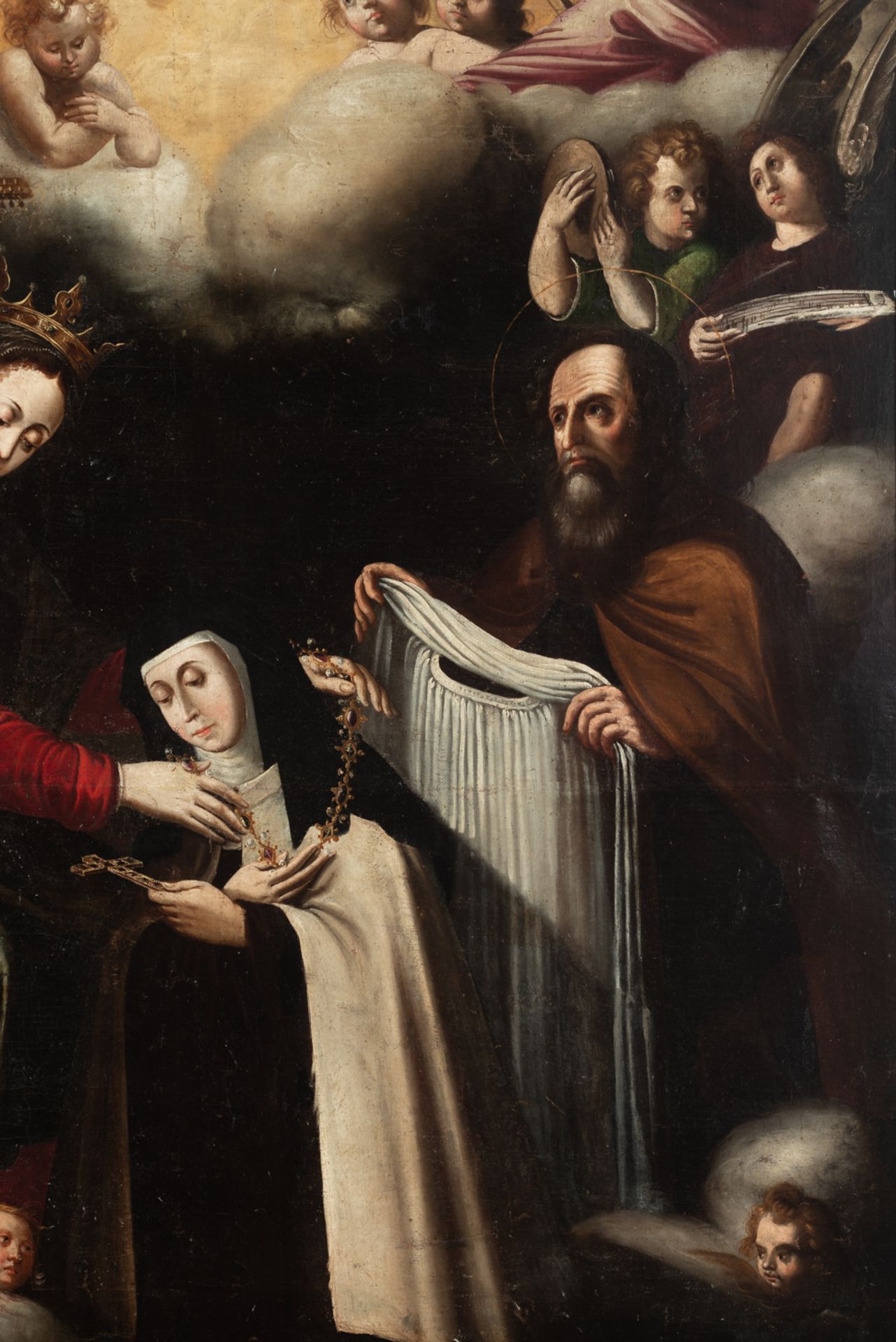 Sevillan school, 17th century. Teresa of Avila Receives the Veil and Necklace from the Virgin and St - Bild 4 aus 7