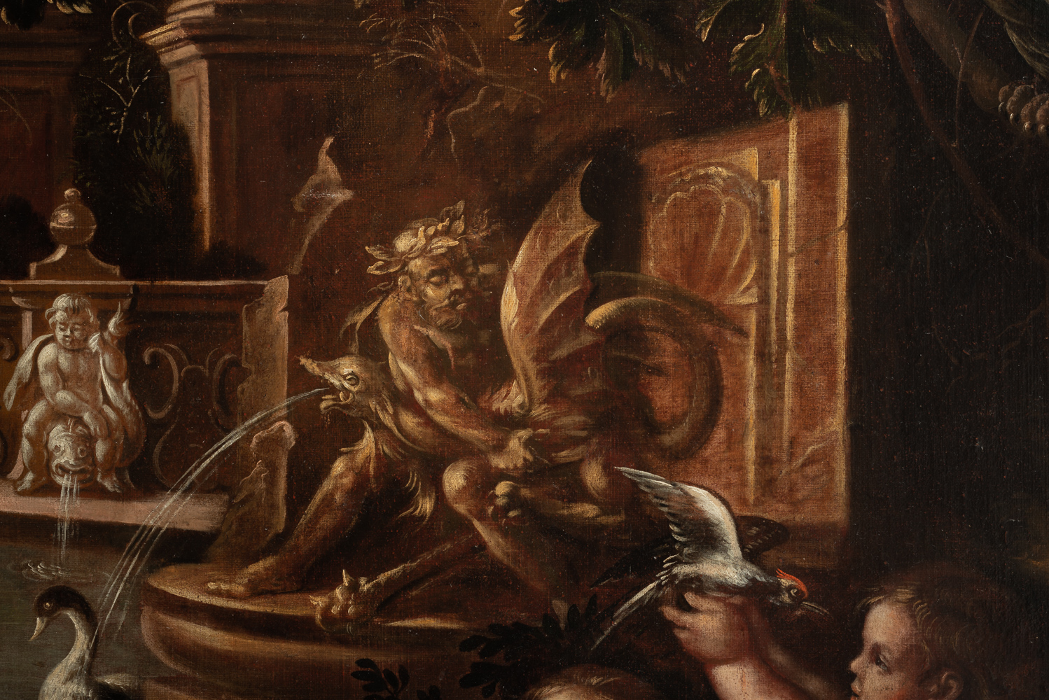 Italian school, 17th century. Garden with fountain and cupids. - Image 3 of 6