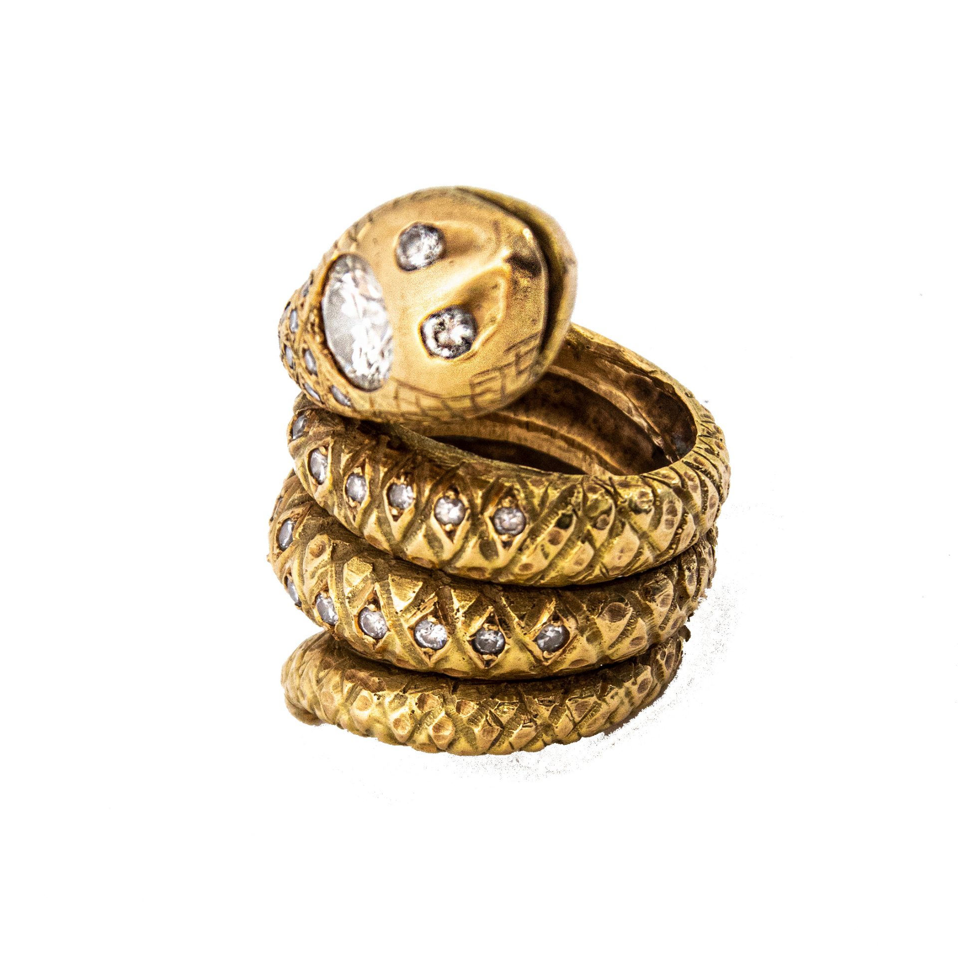 Gold and diamonds snake ring. - Image 2 of 2