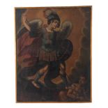 Spanish colonial, 18th century. Saint Michael fighting devil.