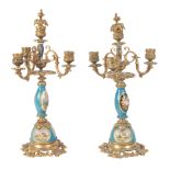 Pair of candelabra in gilt bronze and style Sèvres porcelain, late 19th century.