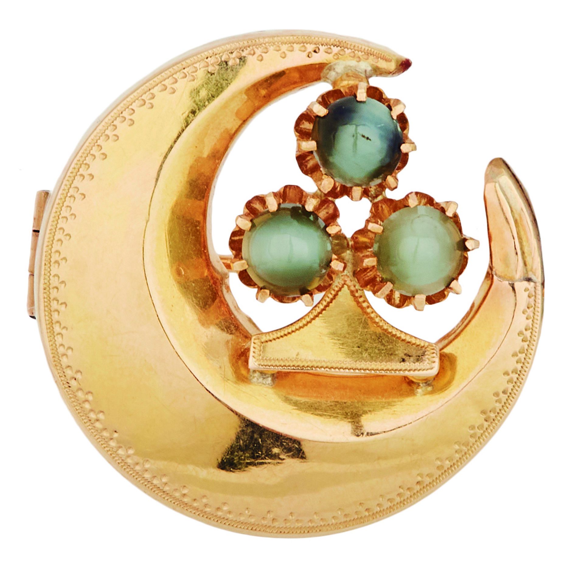 Modernist gold and chrysoberyls brooch, early 20th century.