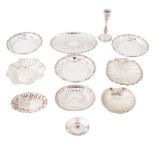 Silver tray, candlestick and table centerpieces, 20th century.