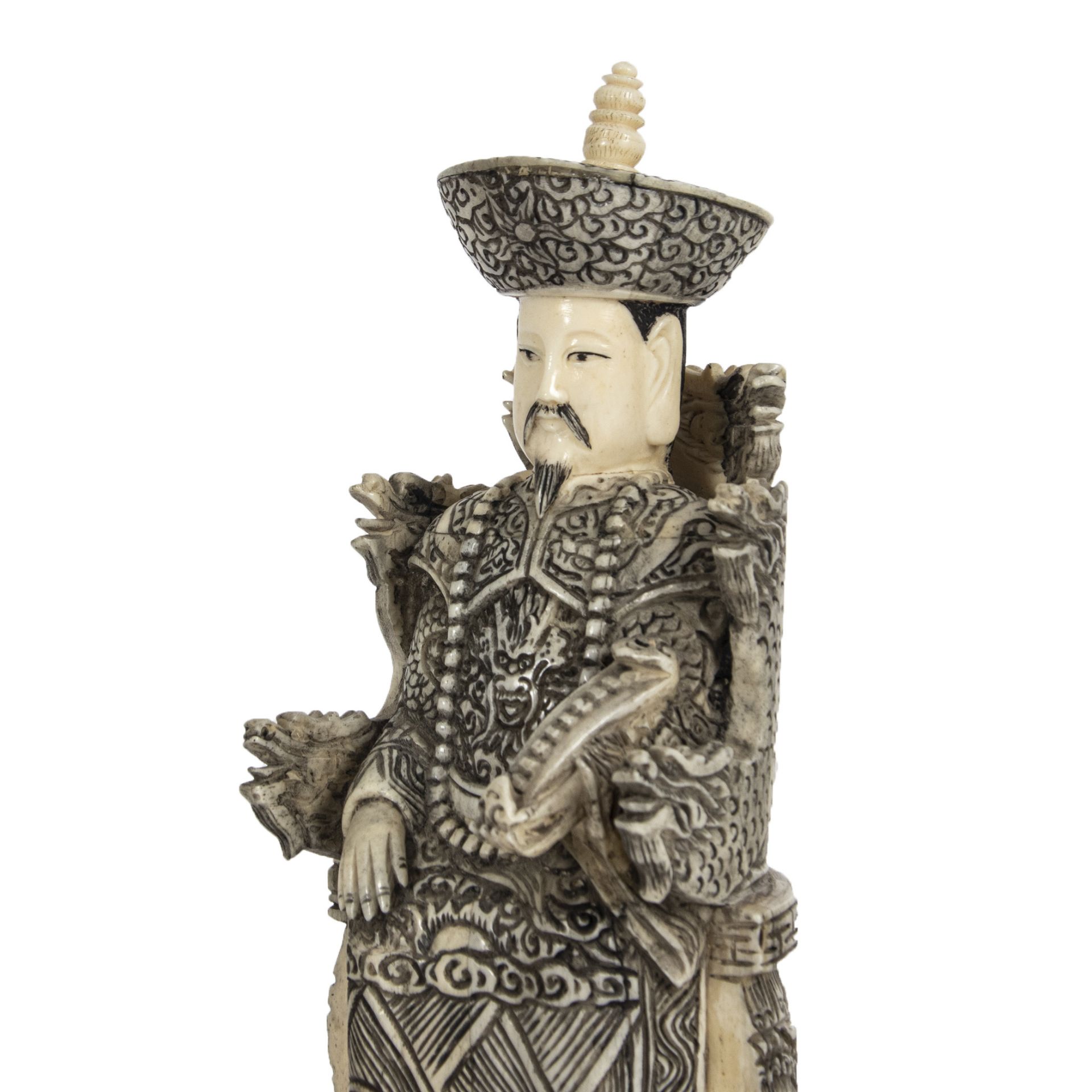 Carved bone enthroned emperors. China, 20th century. - Image 3 of 4