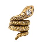 Gold and diamonds snake ring.