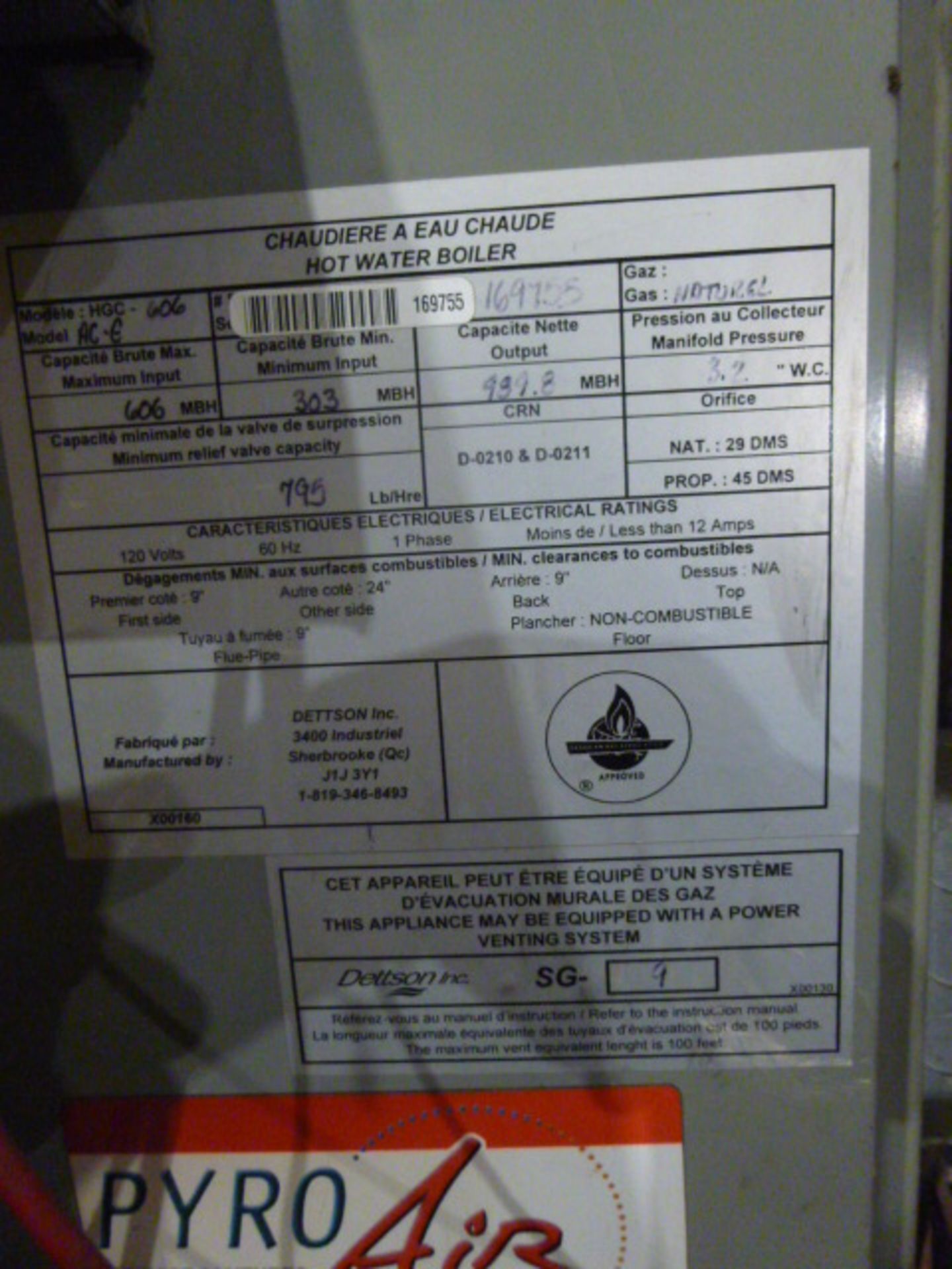 Dettson hot water boilers Model: HGC-606 Item Location: Montreal - Image 2 of 4