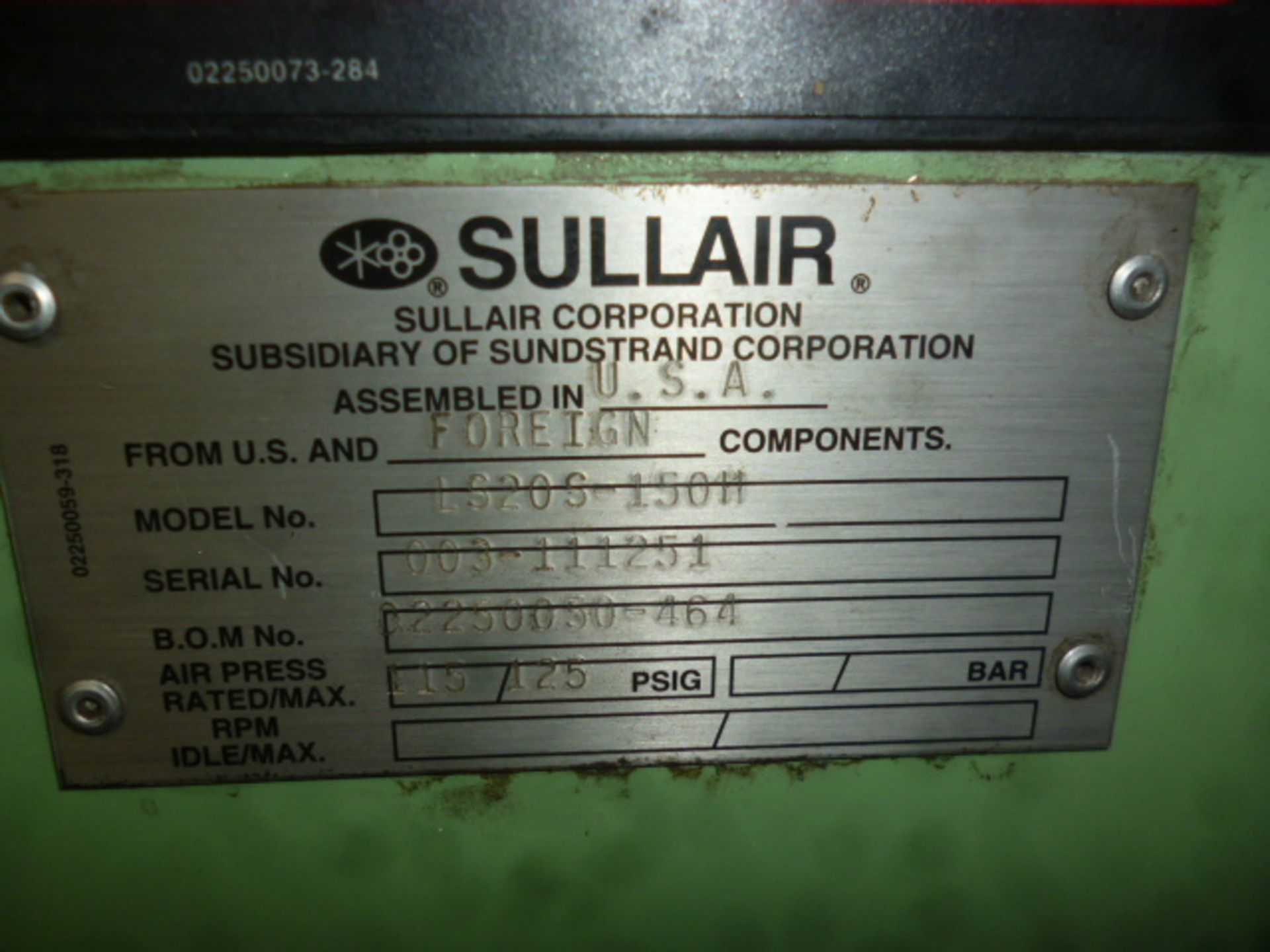 Compressor Sullair model LS-20 585cf / min @ 125psig, modulation to 135 psig Includes a Hankison - Image 4 of 6
