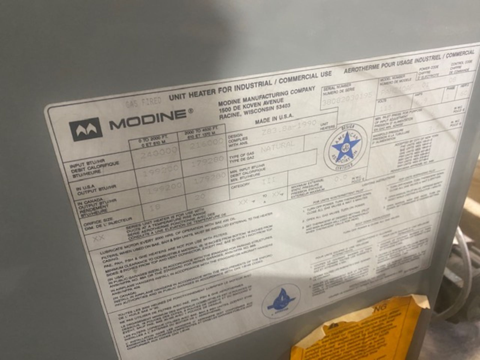 Modine, Unit Heather for industrial/commercial use - Image 2 of 2