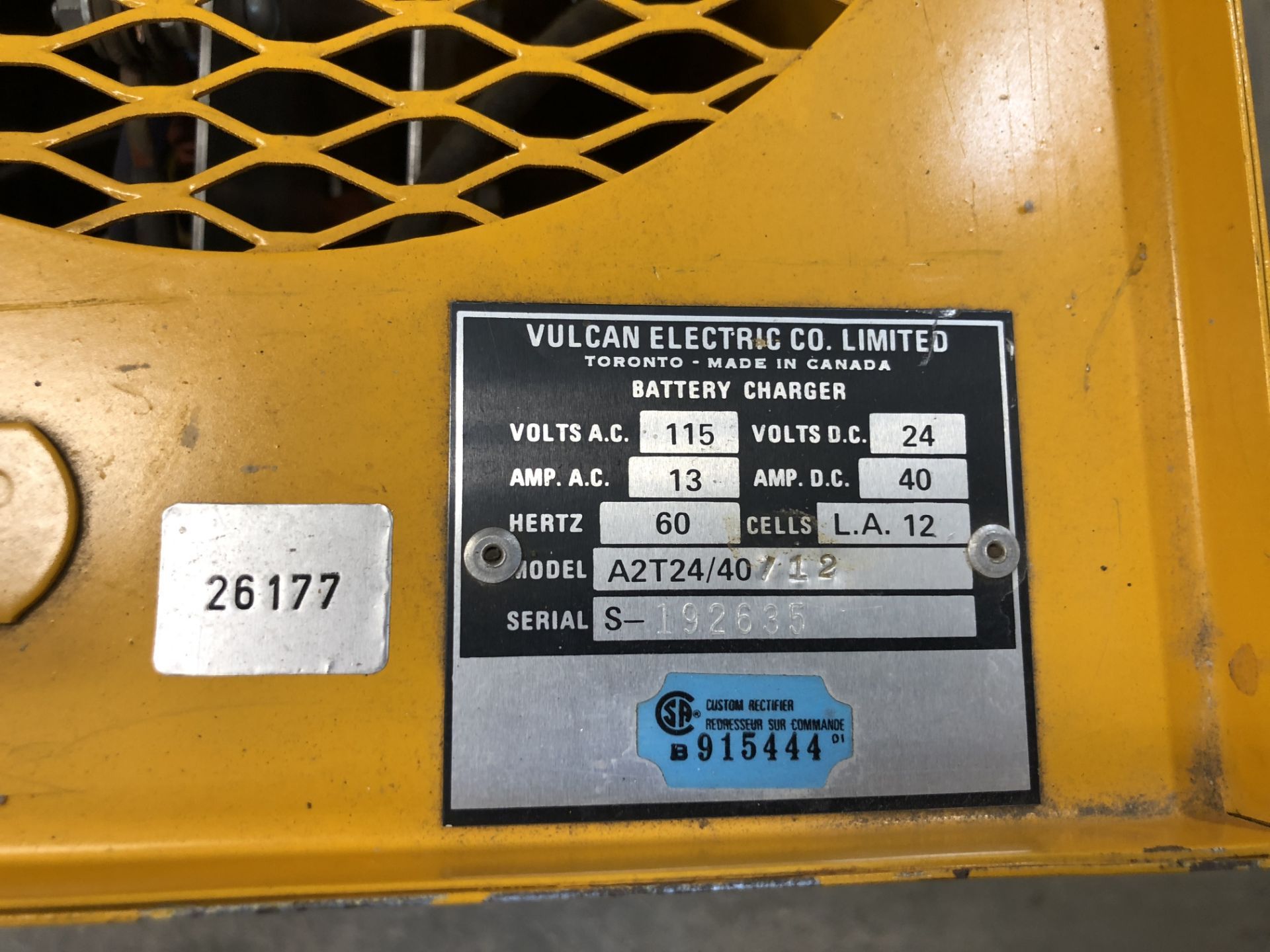 Vulcan  ForkLift Battery Charger 115 Volts A.C. / 24 Volts D.C. - Image 4 of 5