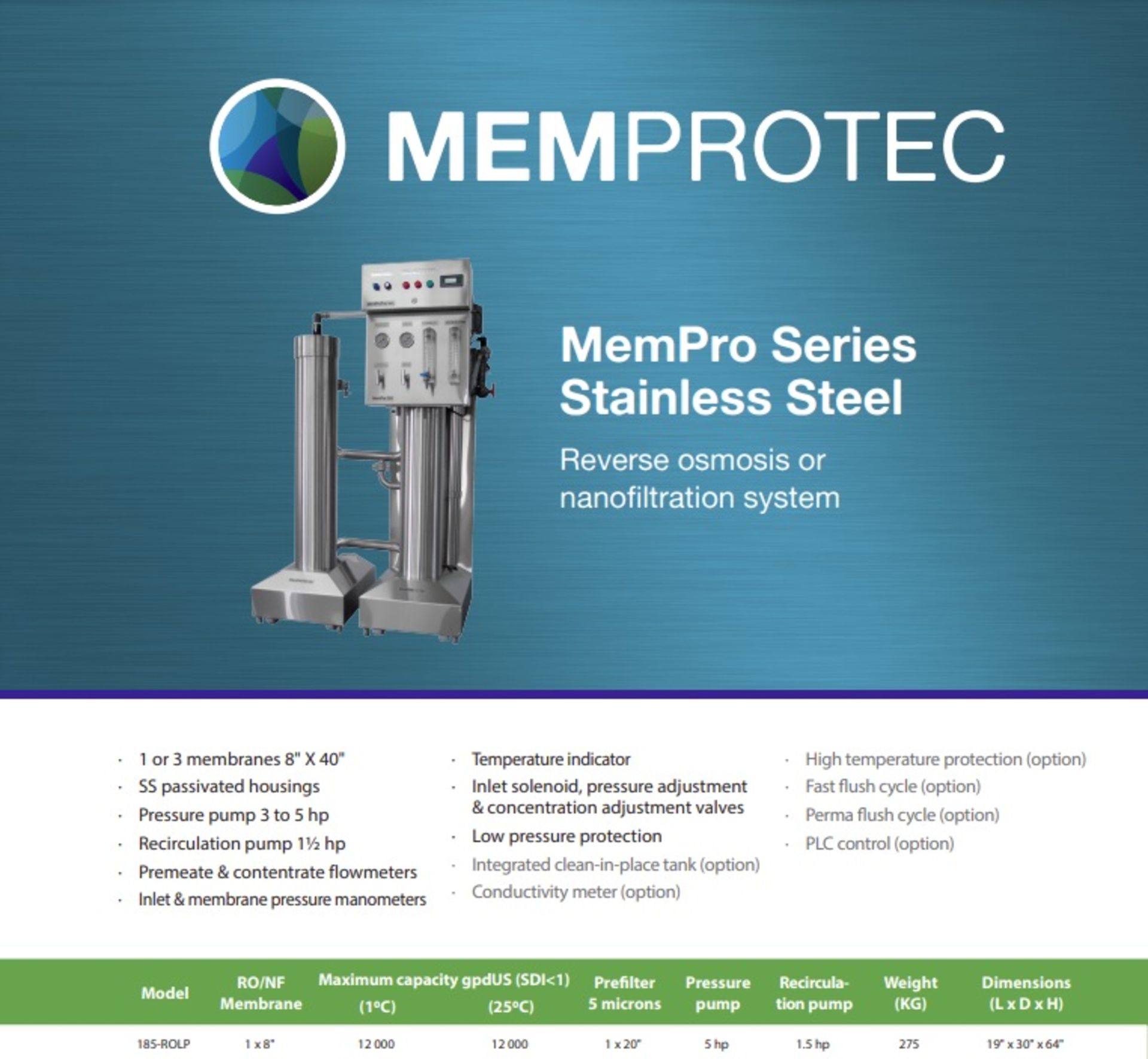 MemPro Series Stainless Steel Reverse osmosis or nanofiltration system Model:185-ROLP - Image 2 of 13