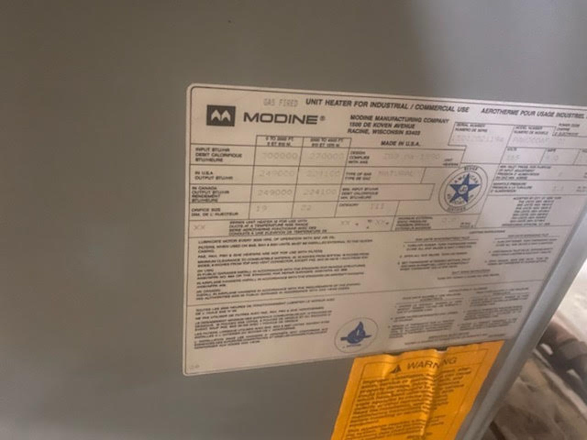 Modine, Unit Heather for industrial/commercial use - Image 2 of 2