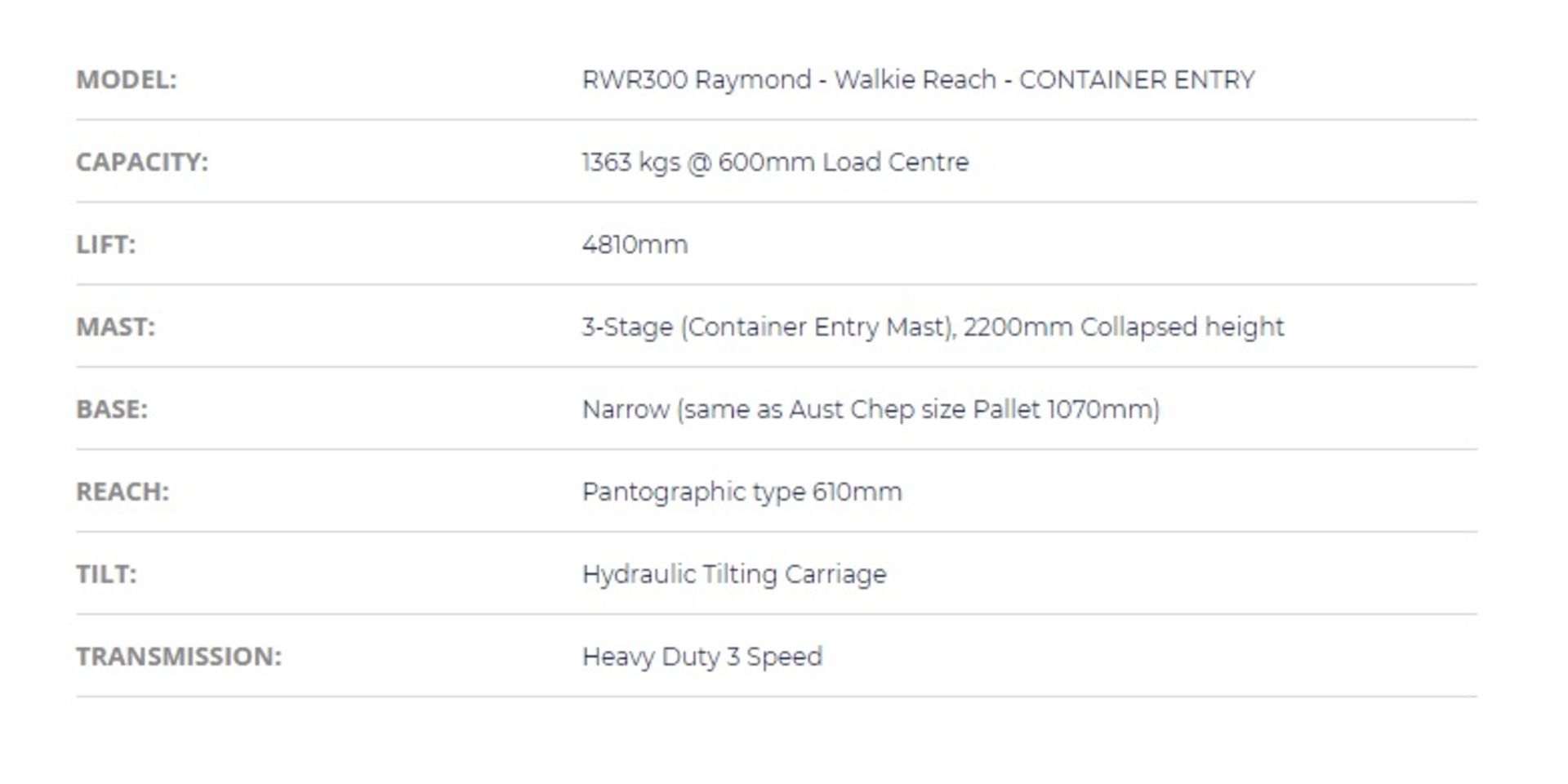 Raymond RWR300 electric forklift *  functional * battery included - Image 2 of 6