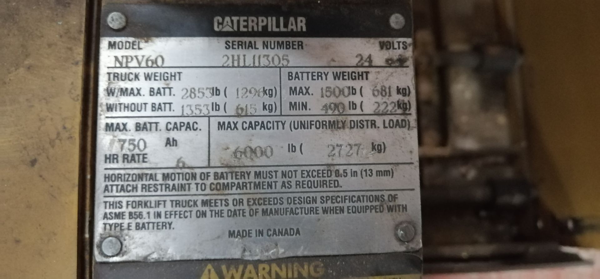 CATERPILLAR WALKIE/RIDER ELECTRIC PALLET JACK NPV60 Max Load Capacity: 6000 Lbs. - Image 3 of 3