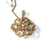 Antique 18ct gold seed-pearl brooch measures approx 3.6mm drop by 2.6cm dia weight 6.4g xrt tested