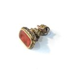 Antique gold plated intaglio hard-stone seal fob measures approx 2.4cm by 1.6 weight 7g