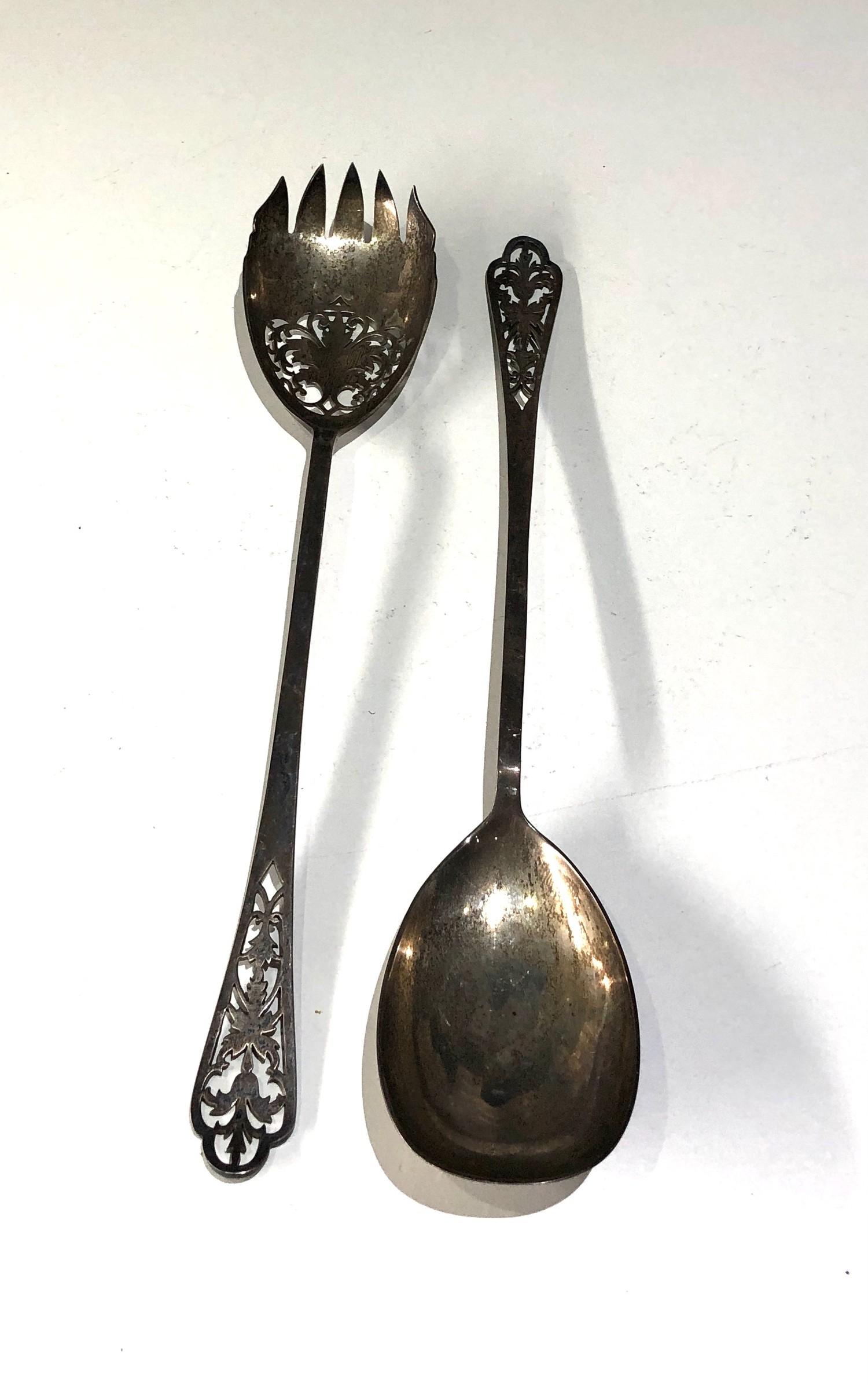 2 hallmarked Mappin & Webb silver salad serving spoons each measures approx 26cm long weight 100g