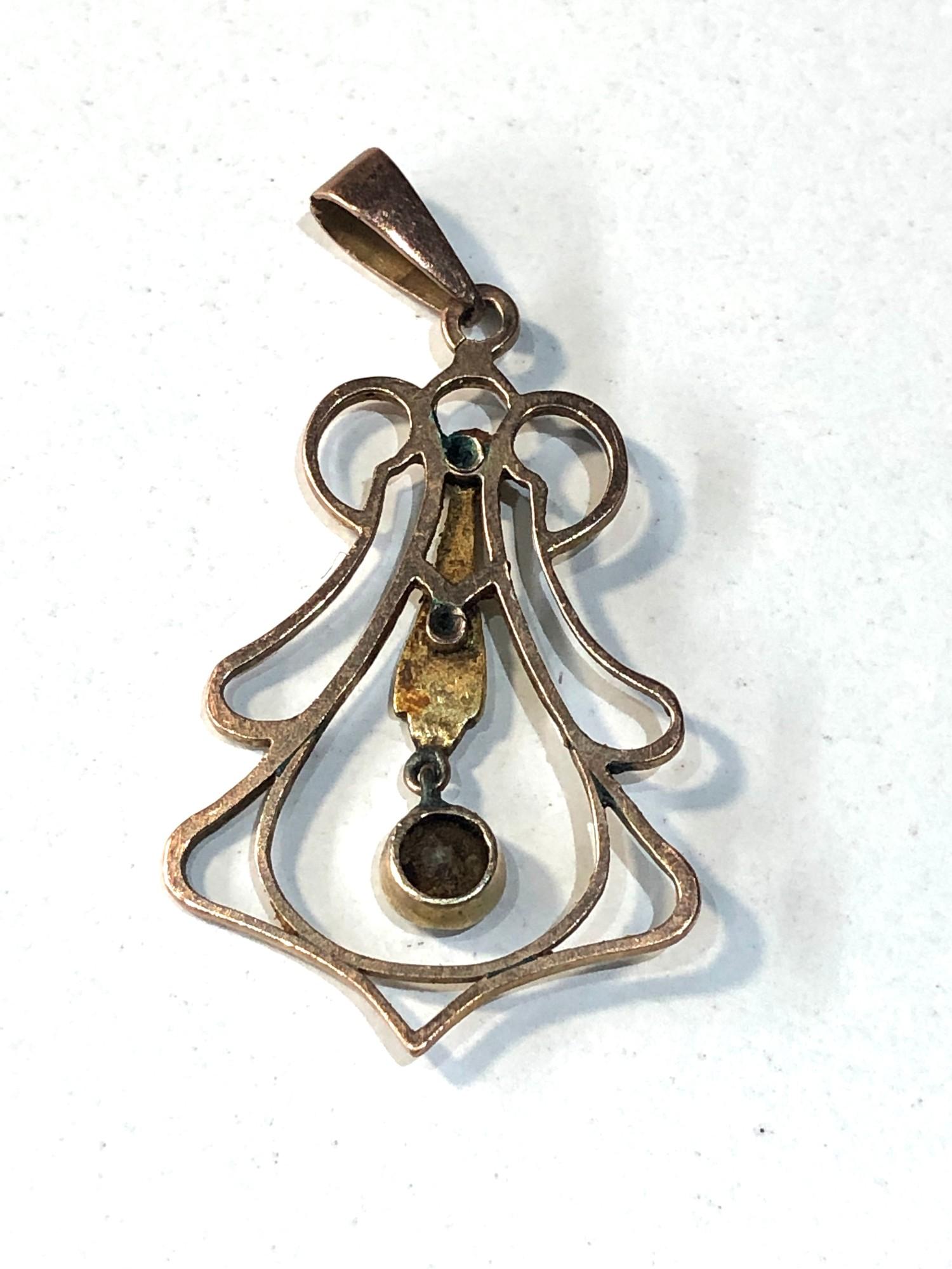 9ct gold seed-pearl and gem set pendant measures approx 3.6cm drop 2cm wide - Image 2 of 2
