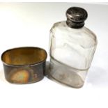 Antique silver and glass hip flask london silver hallmarks measure approx height 15cm by 7.3cm age