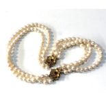 9ct gold garnet double clasp triple strand pearl necklace