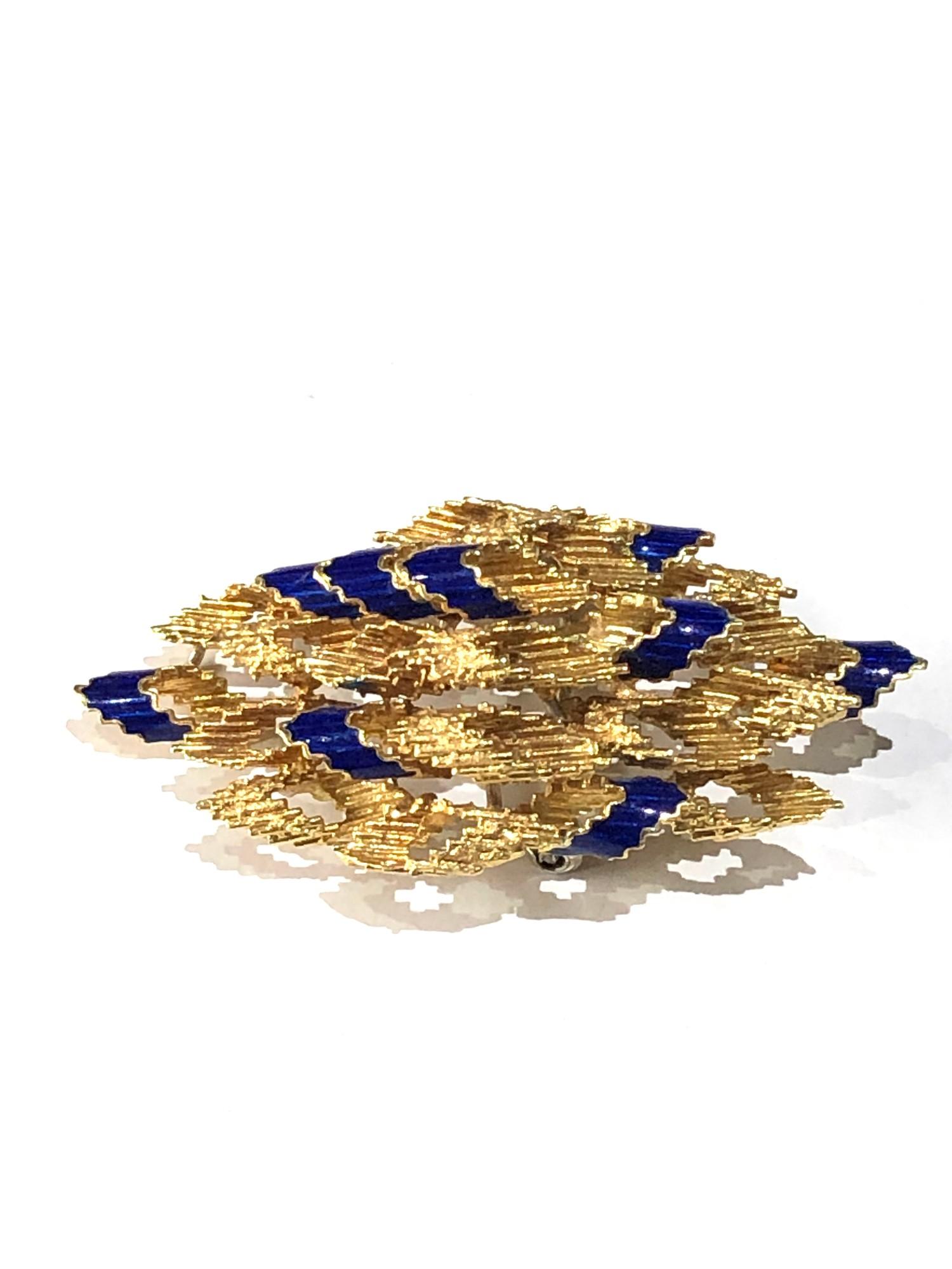 Fine 18ct gold & enamel modernist design brooch weight 13.2g - Image 2 of 3