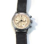 Vintage gents Leonidas chronograph wristwatch measures approx 35mm dia winds and ticks centre second