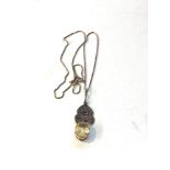 Vintage 9ct gold citrine drop pendant on modern 9ct gold chain total weight 4.9g