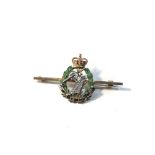 9ct gold and enamel royal army dental corp sweetheart brooch measures approx 5.4cm by 3cm some
