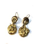 Pair victorian 15ct gold Scottish thistle drop earrings measure approx drop 4cm by 1.7cm age related