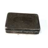 Antique silver snuff box engraved presentation on lid measures approx 7cm by 4.5cm 1.5cm deep worn