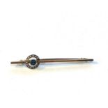 Antique 15ct gold sapphire and seed-pearl haleys comet bar brooch measures approx 6cm weight 3.3g