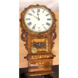 Vintage inlaid wall hanging large face clock, untested