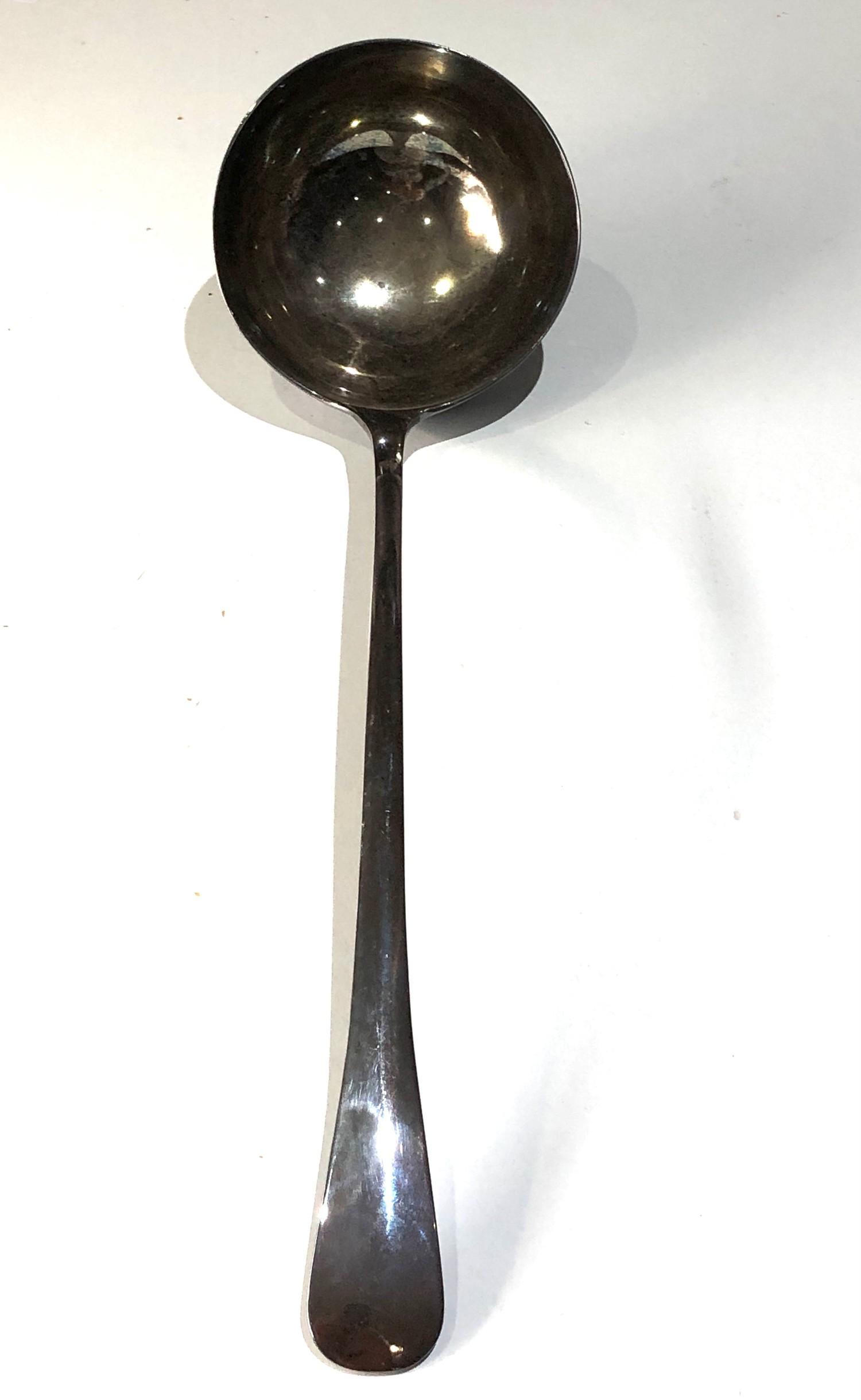 Large antique London silver soup ladle measures approx 32cm long bowl measures approx 9cm dia weight