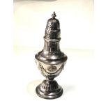 Ornate embossed silver sugar caster measures approx height 22cm Sheffield silver hallmarks weight