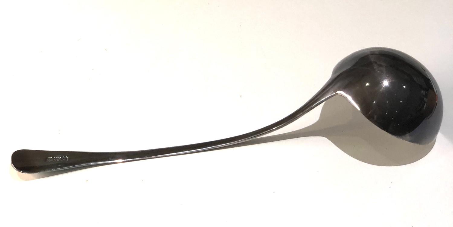 Large antique London silver soup ladle measures approx 32cm long bowl measures approx 9cm dia weight - Image 3 of 4