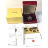 Vintage 1976 stainless steel Omega Geneve date gents wristwatch inner and oter box and papers in