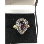 Gold and silver rose diamond and garnet ring weight 5.3g