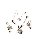 9ct rose gold and garnet earrings and necklace weight 10.6g