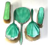 Antique silver and enamel brush and mirror set enamel wear