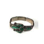 Antique silver and malacite buckle bracelet age related marks wear not hallmarked but tested as