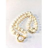 14ct gold pearl clasp and large pearl bead necklace each pearl measures approx 10mm dia total weight