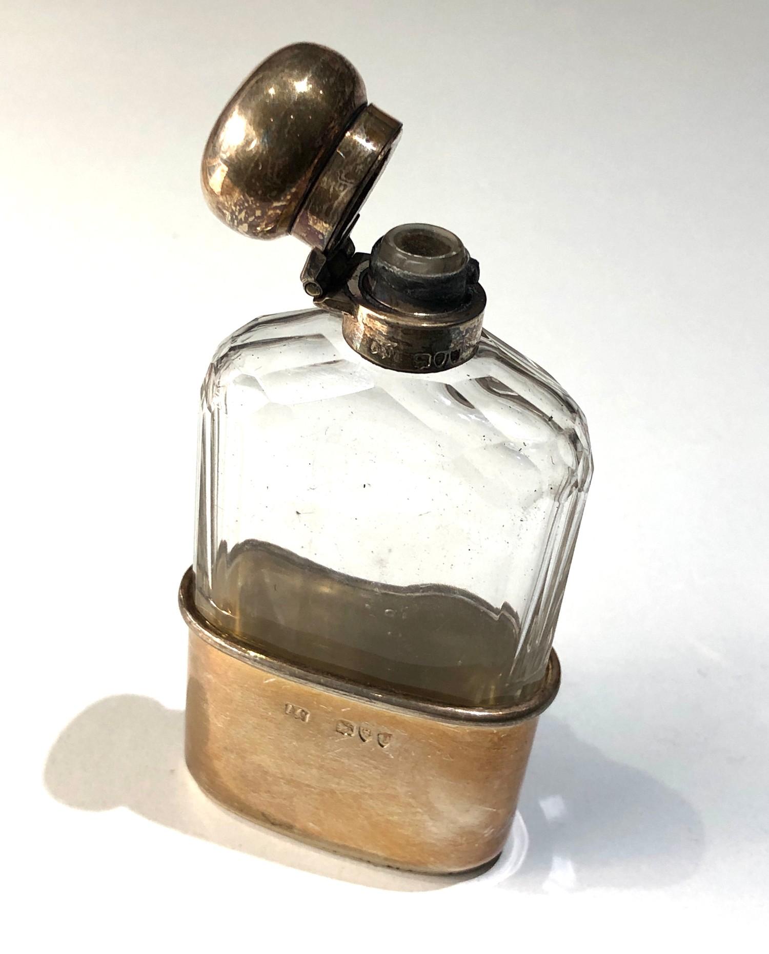 Antique silver and glass hip flask london silver hallmarks measure approx height 10cm by 5.2cm in